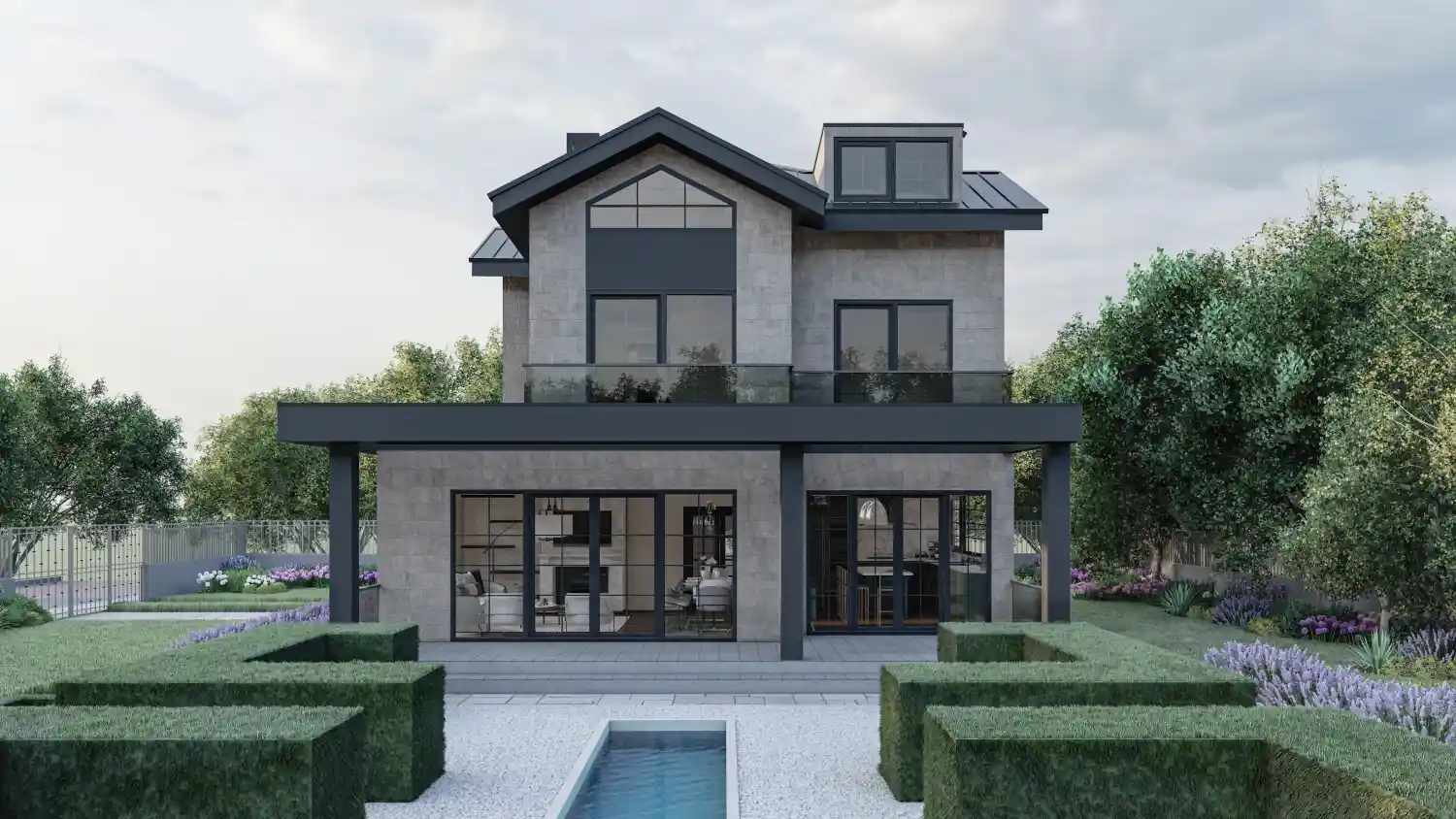 İnegöl'de doğayla iç içe modern lüks villa ön cephe mimarisi ve anahtar teslim konut projesi.